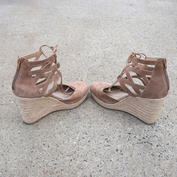 Michael Shannon Shondra Tan Suede Espadrille Wedge Sandals Lace Up Size 10 - Picture 5 of 12